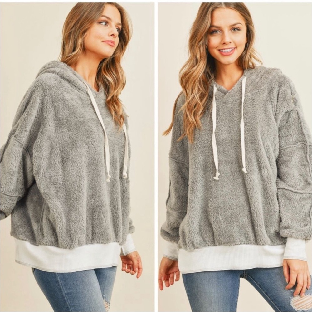 Plush and soft oversized teddy hooded sweater - Picture 4 of 6